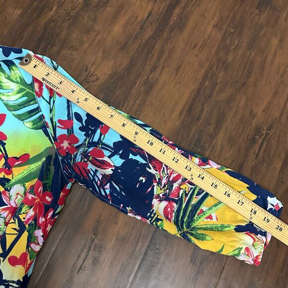 JOHN MARK Washable Silk Tunic Top Multicolor Floral Slit Sleeve Artsy - Picture 12 of 12